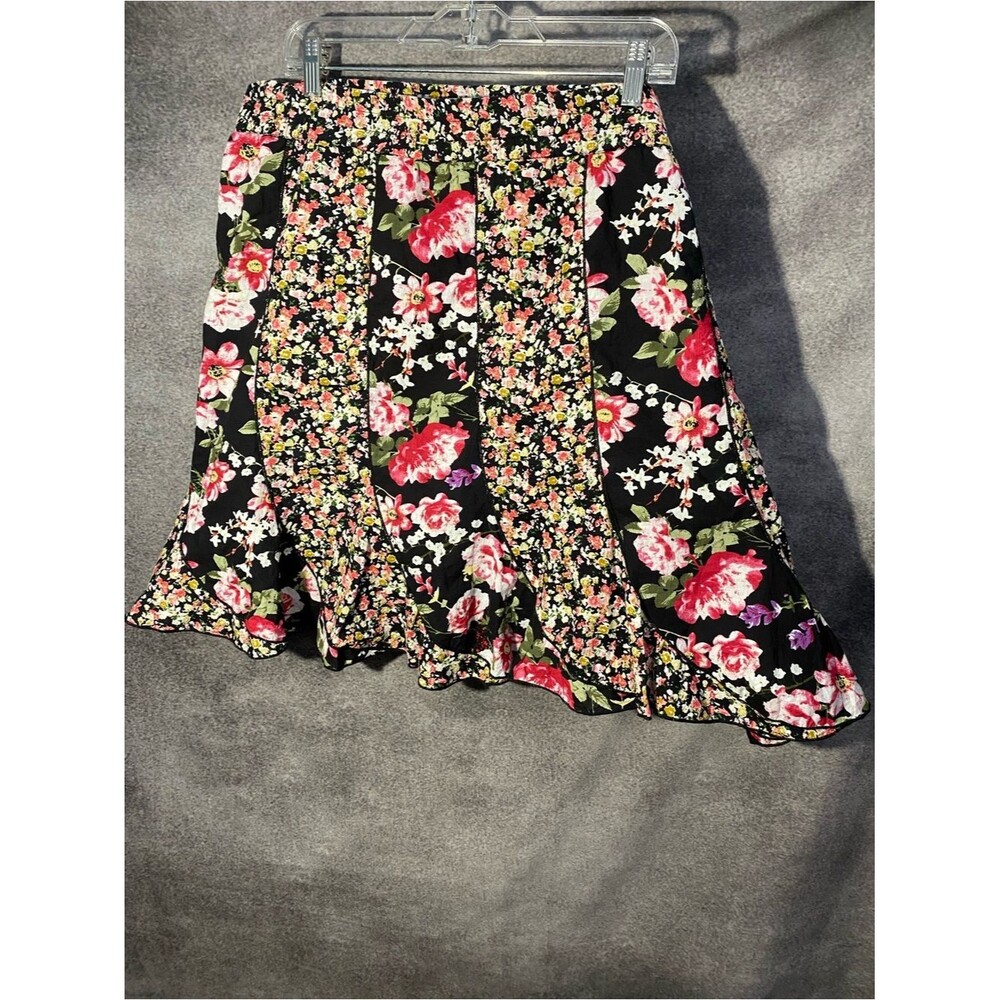 Sahalie Skirt 3X Plus Black Pink Mixed Floral Patchwork Gored Cotton Lined Boho